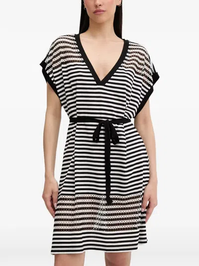 Liu •jo Striped Belted Mini Dress In Black