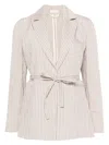 Liu •jo Liu Jo Striped Blazer With Waistband And Notched Lapels In Pink