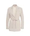 Liu •jo Liu Jo Striped Blazer With Waistband And Notched Lapels In Pink