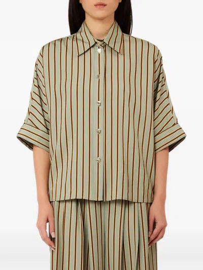 Liu •jo Striped Button Blouse In Green