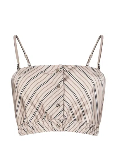 Liu •jo Striped Button Crop Top In Neutral