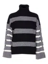Liu •jo Striped Button-cuff Sweater In Black