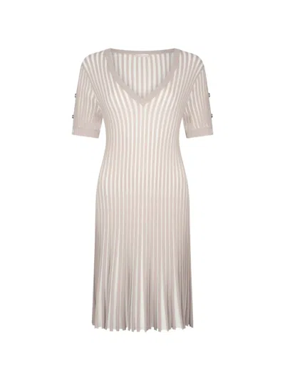 Liu •jo Striped Button V-neck Mini Dress In Neutral