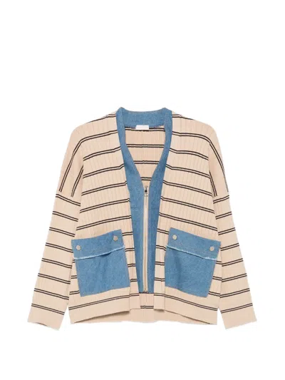 Liu •jo Striped Cardigan In Neutral
