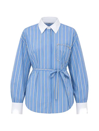Liu •jo Striped Crystal-embellished Shirt In Multi