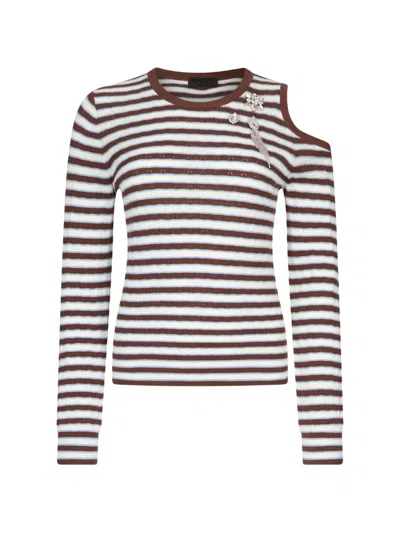 Liu •jo Striped Cut-out Sweater In Brown