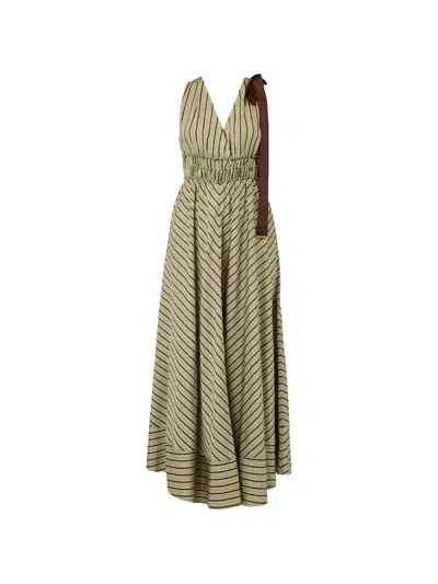 Liu •jo Striped V-neck Dress In Green