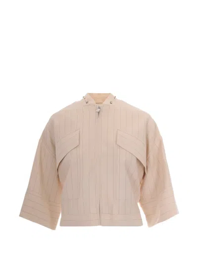 Liu •jo Striped Embellished Jacket In Neutral