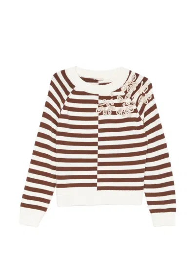Liu •jo Striped Embellished Sweater In Brown