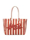 Liu •jo Striped Embroidered Tote Bag In Red