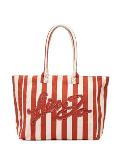 Liu •jo Striped Embroidered Tote Bag In Red