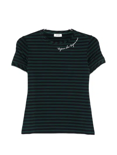 Liu •jo Striped Embroidered T-shirt In Multi