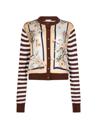 Liu •jo Striped Floral-print Cardigan In Multi