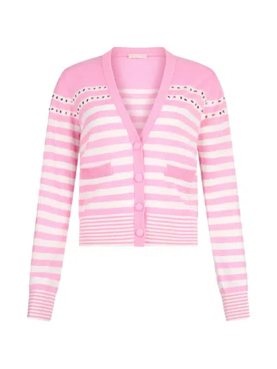 Liu •jo Striped Jewel- Appliqué Cardigan In Pink