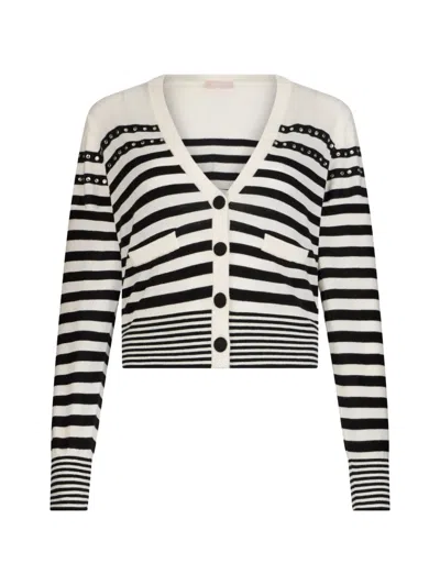 Liu •jo Striped Jewel Appliqués Cardigan In White