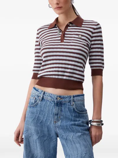 Liu •jo Striped Jewell-embellishment Polo In Brown