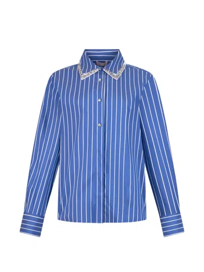 Liu •jo Striped Embellished Collar Detail Shirt In Blue