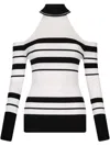 Liu •jo Liu Jo Ribbed Cold-shoulder Sweater With Embellished Neckline In Black