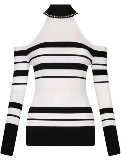 LIU •JO STRIPED STUD-DETAIL SWEATER