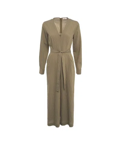Liu •jo Liu Jo Striped Jumpsuit With Waist Belt In Neutrals