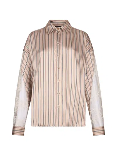 Liu •jo Striped Lace Shirt In Neutral