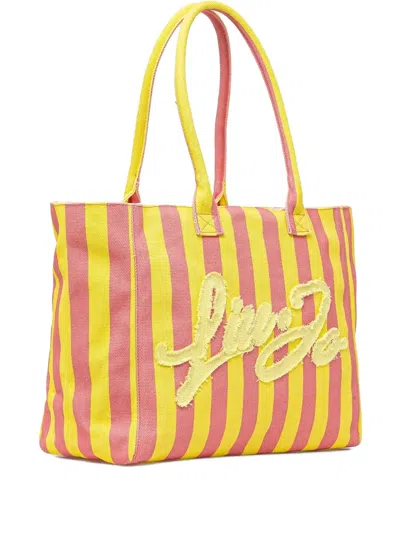 Liu •jo Striped Logo-patch Beach Bag In Yellow