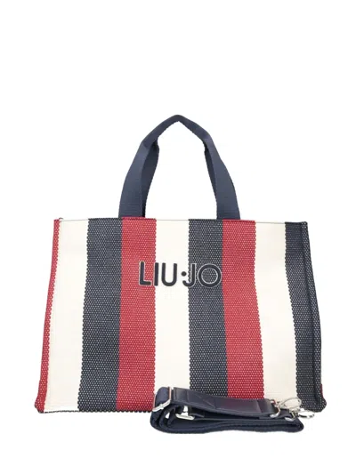 Liu •jo Striped Logo-patch Tote Bag In Blue