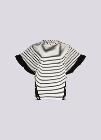 Liu •jo Striped Mesh With White Jewel Buttons In Multi