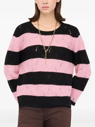Liu •jo Striped Openwork Sweater In Black