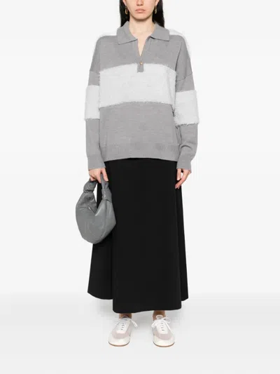 Liu •jo Striped Polo-neck Sweater In Gray