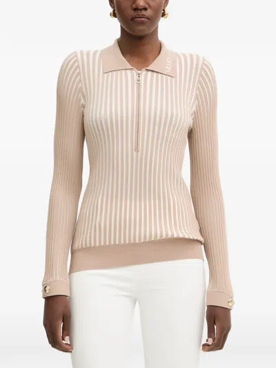 Liu •jo Striped Polo Top In Neutral