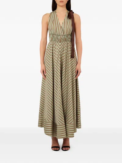 Liu •jo Striped Ribbon Dress In Green