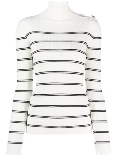 Liu •jo Striped Roll-neck Ribbed-knit Jumper In White