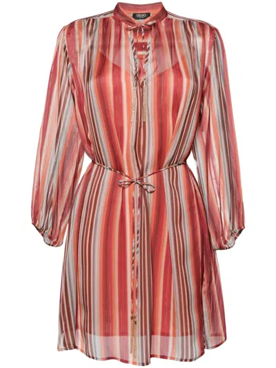 Liu •jo Striped Split-neck Minidress In Red