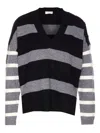 Liu •jo V-neck Striped Crop Sweater With Rhinestone Detail In Black