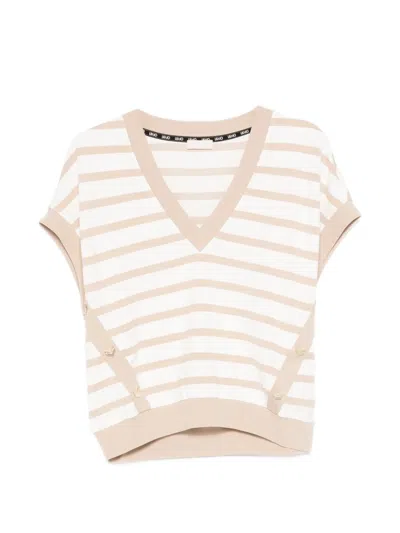 Liu •jo Striped V-neck T-shirt In Pink