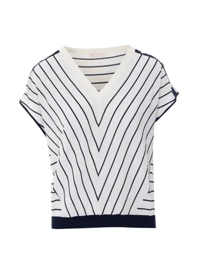 Liu •jo Striped V-neck T-shirt In White