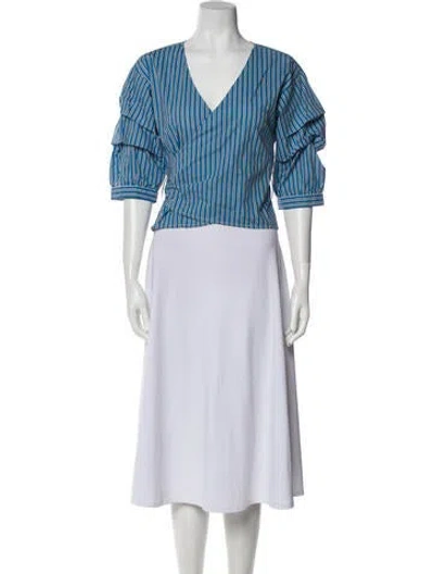 Pre-owned Liu •jo Striped V-neck Crop Top In Blue