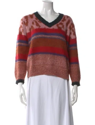 Pre-owned Liu •jo Striped V-neck Sweater In Red