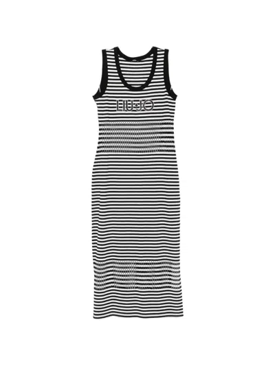 Liu •jo Striped-pattern Midi Dress In Black