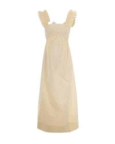 Liu •jo Structured Maxi Dress With Ruffled Shoulder Straps And Bow Detail In Yellow