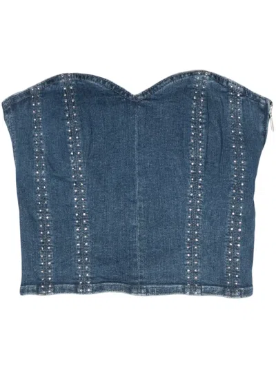 Liu •jo Stud-embellished Cropped Top In Blue