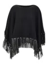 Liu •jo Studded Fringe-trim Cape In Black