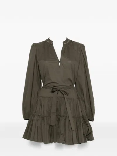 Liu •jo Studded Gathered Mini Dress In Green