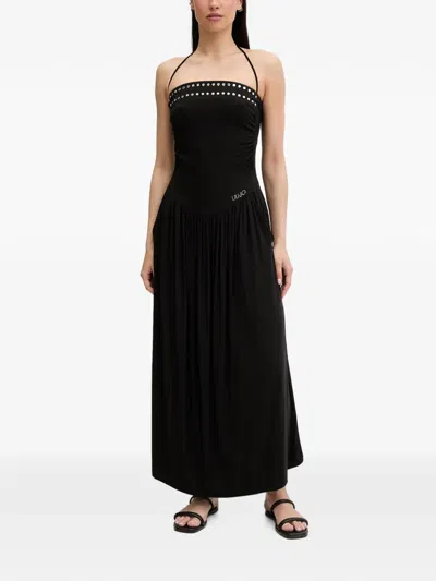 Liu •jo Studded Halterneck Maxi Dress In Black