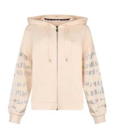 Liu •jo Studded Zip-up Hoodie In Champagne-colored