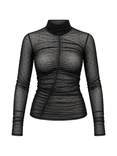 Liu •jo Stud-embellished Ruched T-shirt In Black