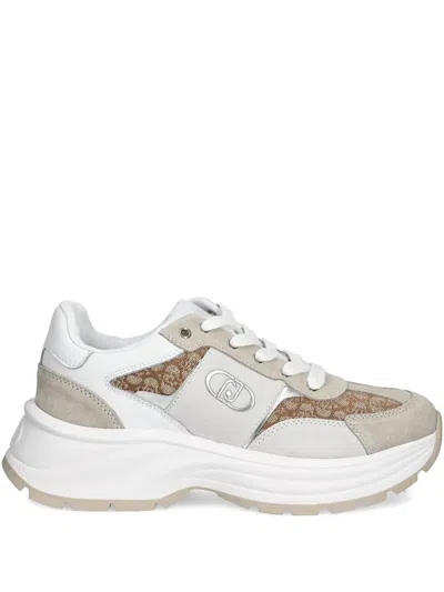 Liu •jo Suede Monogram Sneakers In Neutrals