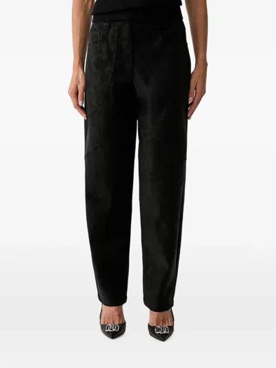 Liu •jo Suede-effect Panelled Trousers In Schwarz