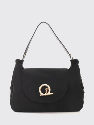 Liu •jo Liu Jo Suede-effect Synthetic Leather Shoulder Bag With Flap And Impressed Logo In Black